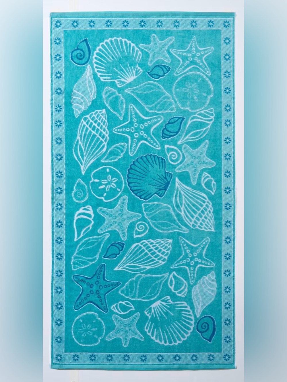 Seashells and Starfish Blue Turquoise Beach Towel